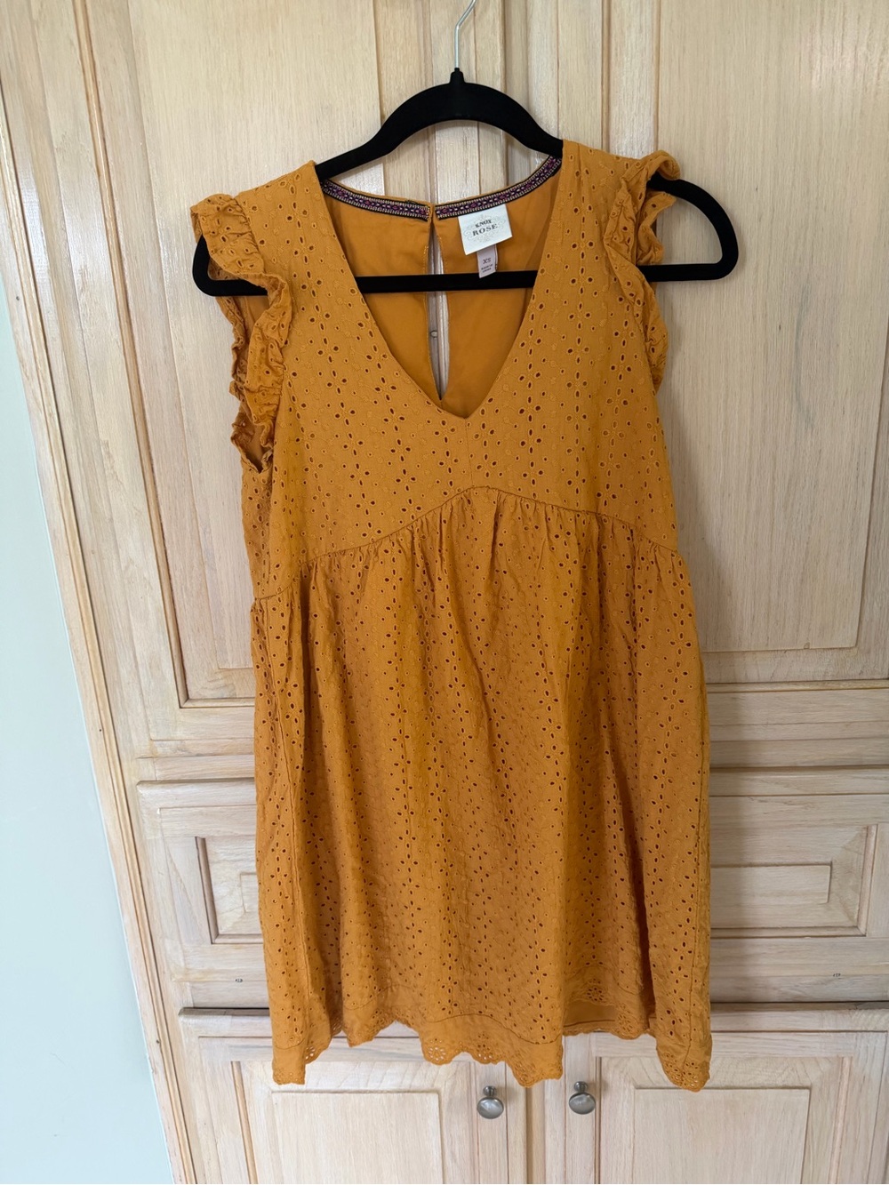 Knox Rose Mustard Eyelet Ruffle Mini Dress
